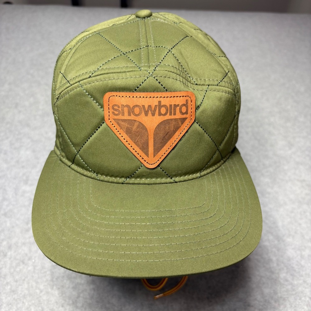 Snowbird Quilted Trapper Hat Olive Green Ear Flaps Adjustable Strap C57//XX
